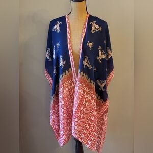 Save The Ocean Red/Blue Paisley Kimono One Size